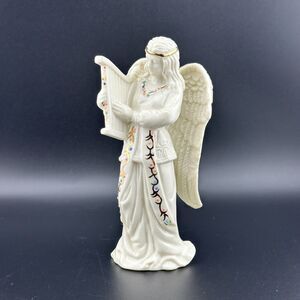 Vintage White Porcelain Angel w Harp Figurine Gilded Gold Accents 5.5" H  READ!